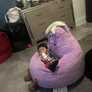 24/31 Inch Bean Bag Chair Padded Toddler Bean Bag Sofa with Padded Bean Bag Chair for Boys and Girls Beige Purple Eggplant Design