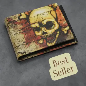 Leatherboss Mens Bifold Exotic Wallet Picture Skull with a printed gift box