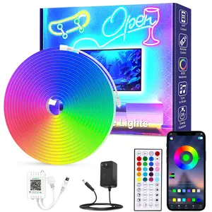 16.4FT Led Neon Rope Lights with APP/Remote Control, Flexible DIY Design, Music Sync Neon Lights for Wall Decor, Outdoor IP67 Waterproof, RGB LED Strip Lights for Bedroom, Living, Gaming, Party