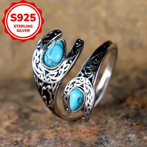 [Vintage Turquoise Ring] 925 Sterling Silver Vintage Western Turquoise Spoon Ring | Designed As a Thumb Ring for Women And Girls | Weighing 3.8 Grams Jade Green