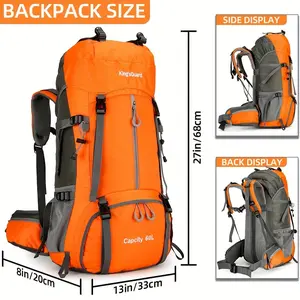 60L Waterproof Light Walking Backpack Belt Rain Cover and Shoe Compartment Outdoor Sports Trip Backpack