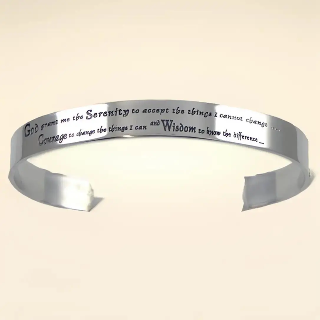 12-Step Inspirational Devotional Spiritual Stainless Steel Engraved Unisex Serenity Prayer Cuff Bracelet