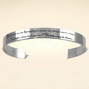 12-Step Inspirational Devotional Spiritual Stainless Steel Engraved Unisex Serenity Prayer Cuff Bracelet