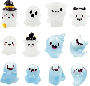 Mini Resin Ghost - 12Pcs Glow in The Dark Miniature Ghost Figurines Cute Small Ghost Garden Ornament Statue for Garden Aquarium Potted Plants Halloween Decorations