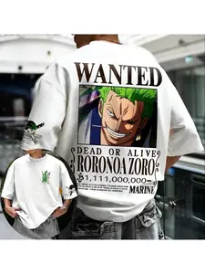 Short sleeved T-shirt ONE PIECE Roronoa Zoro 2026 summer new product Harajuku anime print loose fitting men and women suitable short sleeved shirt