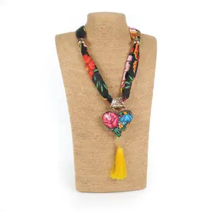 Oaxacan Alebrije Wood Carving Heart & Flowers Necklace