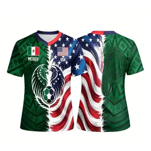 Custom Half USA Half Mexico Jersey, Personalized Name and Number Unisex Shirt, Mexico USA Binational Pride Jersey, Split Country Soccer Fan Apparel, Family Matching Game Day Outfit, Supporter Jersey for Men and Women