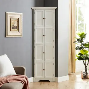 72" Tall Corner Storage Cabinet with Doors and 4 Shelves, Free Standing Corner Hutch Cabinet Kitchen Pantry Storage Cabinet Bookshelf Cabinet for Kitchen Living Room Bedroom