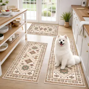 Boho Kitchen Rug Set of 3 – Non-Slip Backing, Soft Cushioned Comfort, Perfect Thickness for Standing Support