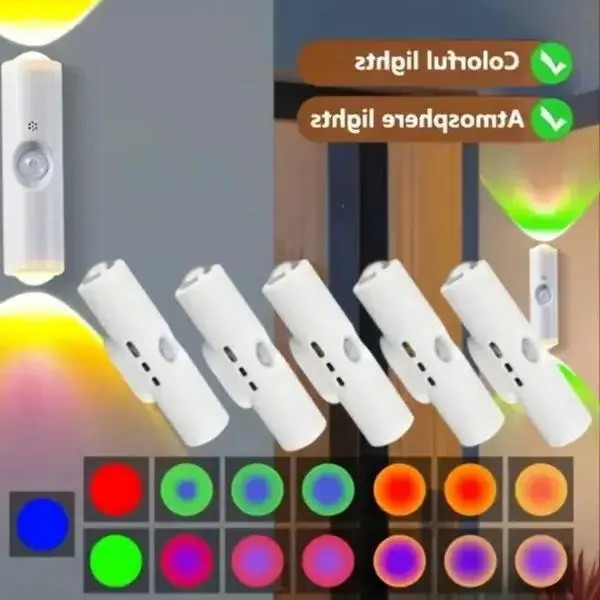3-4PCS RGB Color-Changing Cat's Eye Motion, USB- Smart Spotlight with Sensor, RGB Color Modes & Dimming, Easy Installation for Bedroom, Stairs, Wardrobe, Motion Sensor Wall Light - Modern White Design night light