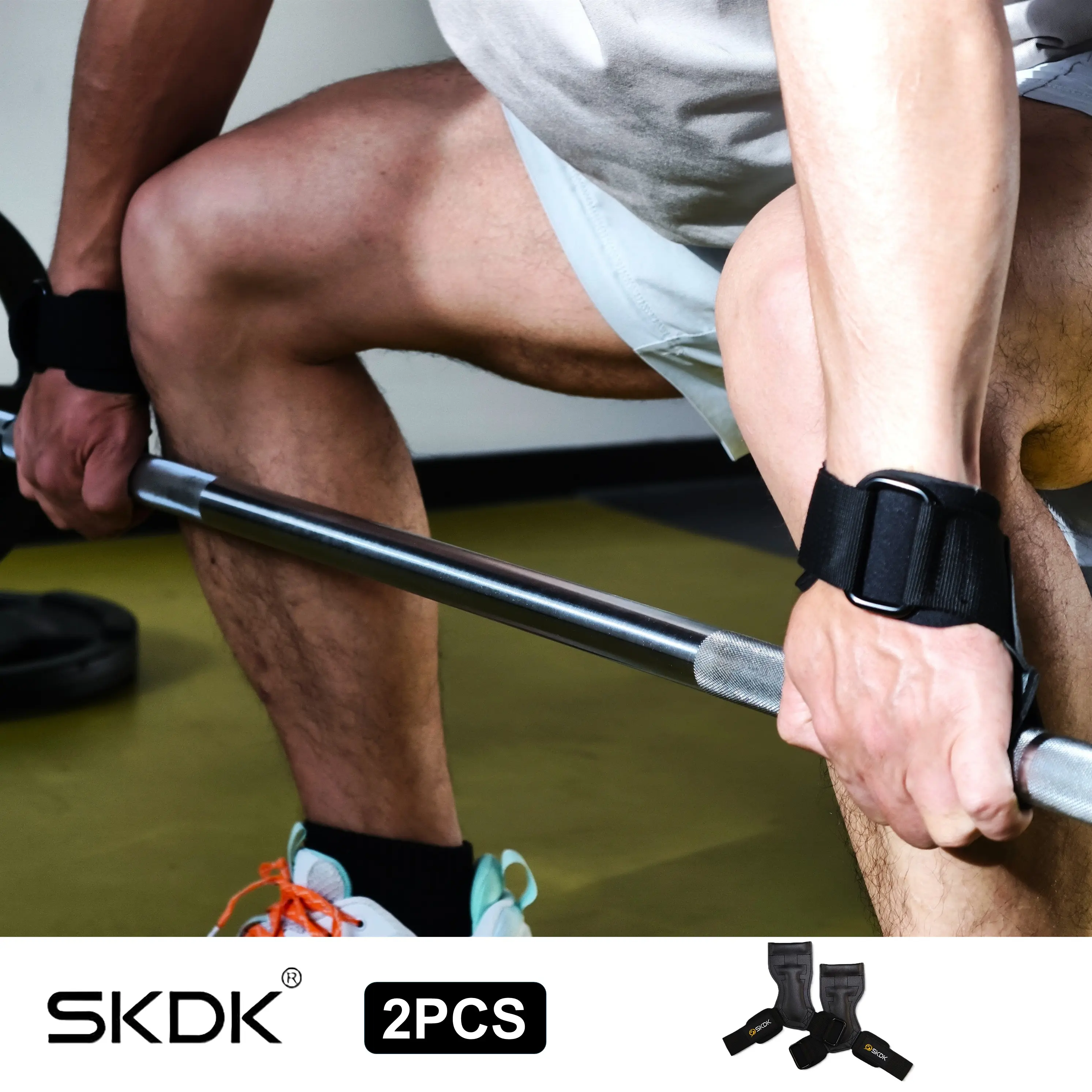 SKDK 2-Pack Gym Hand Grips, PVC Palm Guard with Adjustable Wrist Strap, Anti-Slip Callus Protection for Deadlifts, Cross-Training, Gym Activities, Fitness, Versatile Design for All Users, Unisex Black, Rows, Anti-Skid
