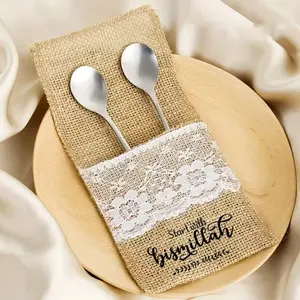 Bismillah burlap napkin holders, 5 pieces, Islamic table decoration, Ramadan Kareem Eid Al Fitr, Muslim family party supplies