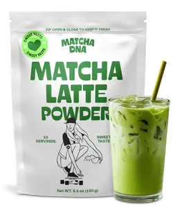 MatchaDNA Organic Matcha Latte Powder with Milk, No Added Sugar, Smooth Energy Green Tea Mix for Hot or Iced Drinks, Antioxidant Rich, 5.3 oz Pouch