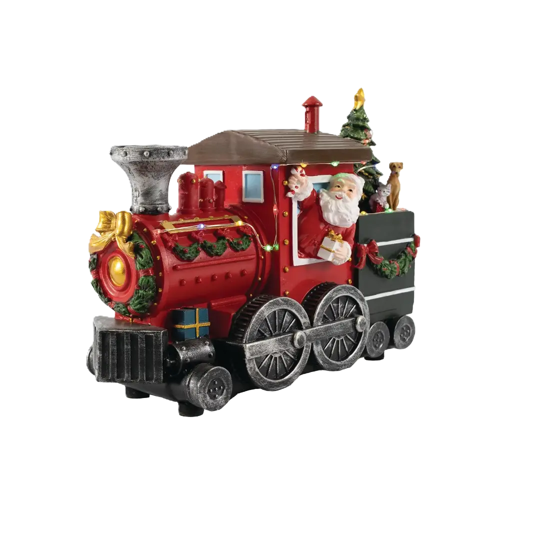 Santa on Train Christmas Village Figurine, Festive Holiday Decoration & Gift