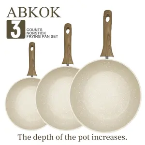 3-Piece Non-Stick Cooking Pans Set, Deep Base Design, Suitable for Frying, Stir-Frying, Boiling, Electromagnetic Induction Cooktops & Gas Stoves