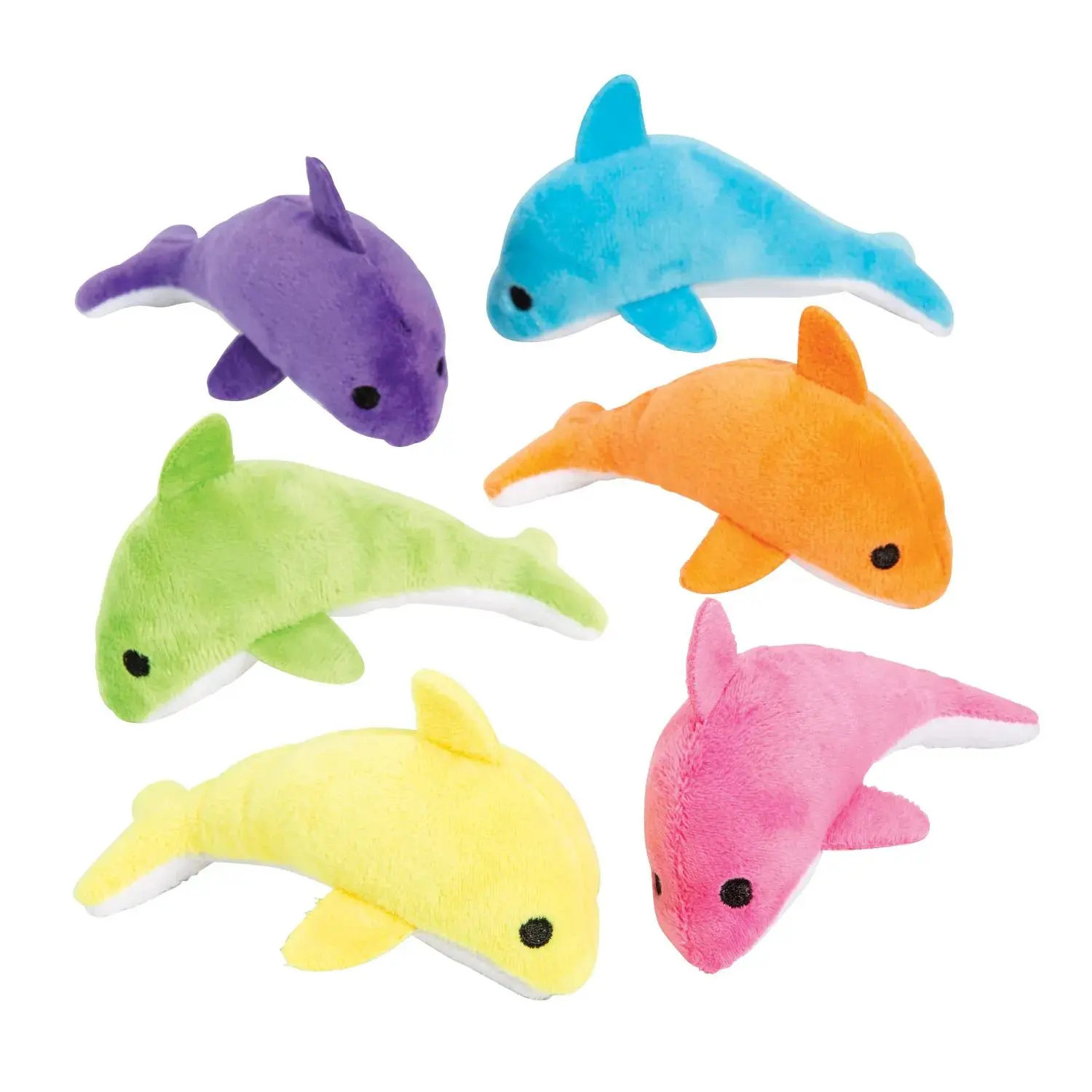 Dolphin Stuffed Animal Neon Set - 12 Pcs, 5 1/2 Inches, Ideal for Birthday Gifts, Under-the-Sea Party Supplies