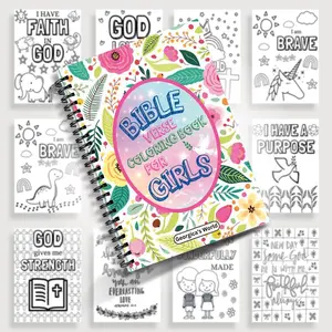 1pc 5.5x8.3 Inch Bible Coloring Book (Spiral) - Inspirational Verses & Beautiful Flowers for Adults, Perfect for Modern People to De-Stress & Gain Inspiration During Spare Time