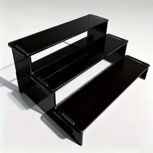 Three-layer black acrylic display rack with shelf - heavy-duty appearance lightweight plug-in desktop storage rack, space-saving cosmetic countertop storage rack - figure, toy display rack Display Holder