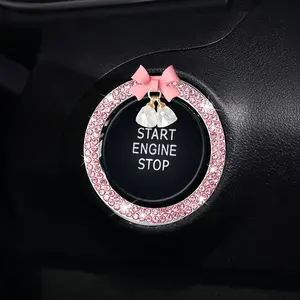 Car Start Button Decorative Ring: 1pc, with Diamond Bow Crystal Ignition Circle, One-Touch Start Sticker Decoration Ring
