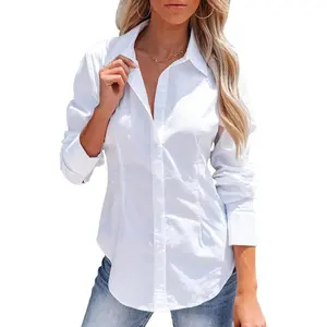 Women's Button Down Shirts Long Sleeve Dress Shirts Wrinkle Free Collared Work Office Solid Blouses Corset Tops lantern sleeve boho shirt blouse