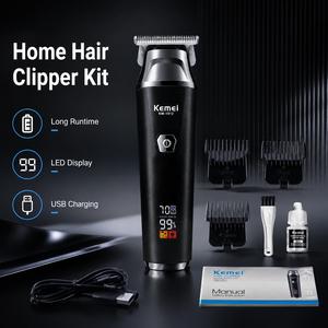 【Father’s Day Gift 】 KM-1512 LCD Digital Display Fast Charging Professional Hair Clipper & Beard Trimmer | Oil Head Carving Adjustable Grooming Kit for Home Use