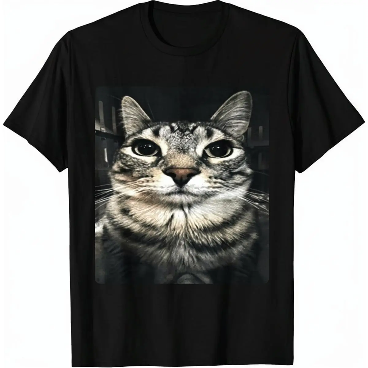 Men's 100% Cotton Classic Oversized Short-Sleeve Round Neck Graphic T-Shirt - Menswear Classic Fit Cute Silly Cat Meme Design Top, Cold Wash-Friendly Casual Elegant Club Streetwear