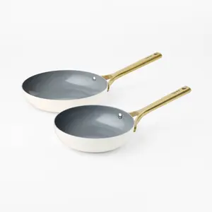2pk Nonstick Ceramic Coated Aluminum Frying Pan Set with Champagne Handles Cream - Figmint