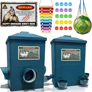 Automatic Port Chicken Feeder and Cup Waterer Set - Chicken Coop Accessories, No Waste Poultry Feeder, 3 Gallon/16 Pounds, Dry Food, Feeding