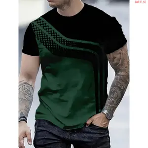 Bmuvlss Men's Fashionable Digital Print Short Sleeve T-Shirt in Black & Gray Stripes - Breathable Polyester, Moisture-Wicking, Durable & Machine Washable - Ideal for Casual or Dressy Looks