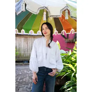 Blouson Jacket | White Cotton Floral Lace