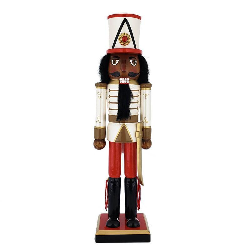 African American Soldier Nutcracker Red White Gold Tall Hat 15 inch