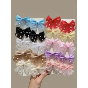 10pcs Cute Pearl Bow Hair Clips Set, Hair Pin Set, Elegant Mesh Butterfly Knot Hair Accessories, Perfect Girls & Women, Fall Winter Fashion