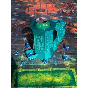 Cyberpunk SciFi 3D Printed Can Holder & Dice Tower Combo  | Koozie | Stein Mug | RPG Dice Jail | D20 Dice Vault - Enter the Neon Future!