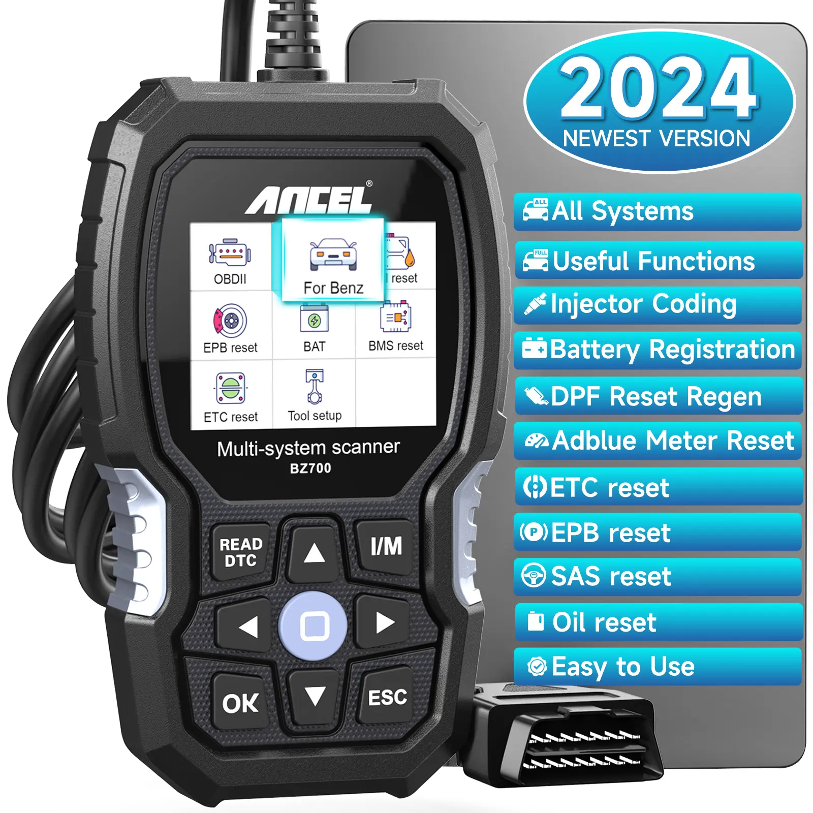 ANCEL BZ700 OBD2 Scanner Automotive Scan Tool for Benz, Sprinter, Smart - Full System Code Reader with All Reset Services, Battery Registration, ABS Bleed, Airbag, EPB, Oil, SAS, TPS, CKP, Active Test