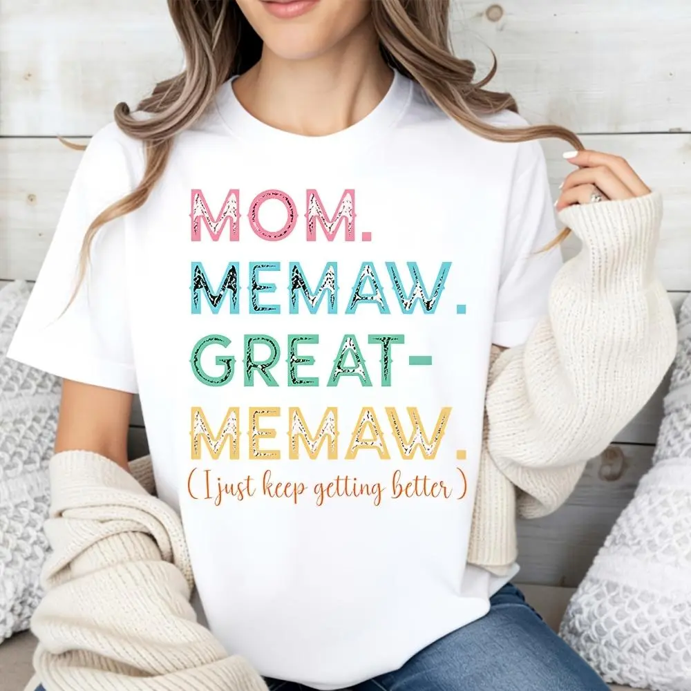 Women's Oversized Breathable Fabric Casual Graphic T-Shirt - Mom Memaw Great Memaw Quote, Spring Summer Essential Gift for Mothers, Gym-Friendly Top