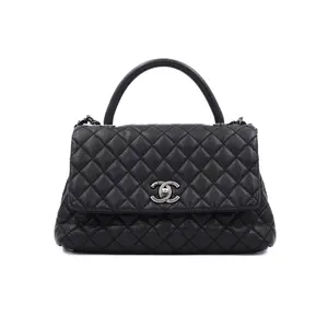 Pre-owned CHANEL Leather Top Handle Bag Coco Handle Medium Black JM R059