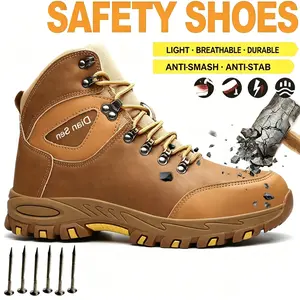 Men's Anti-Puncture Safety Shoes Steel Toe Impact-Resistant Comfort Work Shoes Lightweight Protective Boots for Outdoor Warehouse Construction Site and Hiking