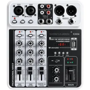 Professional 4- DJ Audio Mixer,  Sound Board with USB MP3 Input & 48V Phantom Power for Karaoke, Podcasting, Live Streaming &  Recording