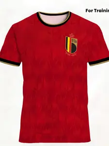 Belgium National Team Training Football Jersey, Flame Pattern Breathable Quick-Dry Fan Version, Sporty Slim-Fitting T-Shirt