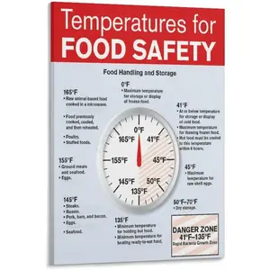 Food Storage Temperature Chart Kitchen Poster(3) Canvas for Bedroom Living Room Decor 24x36inch(60x90cm) Frame-style Colorful Ornaments