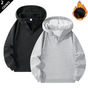 Value 2-piece set of autumn and winter men's and women's wool lined warm plain button hoodies, Christmas and New Year giftsRAIMENTRY