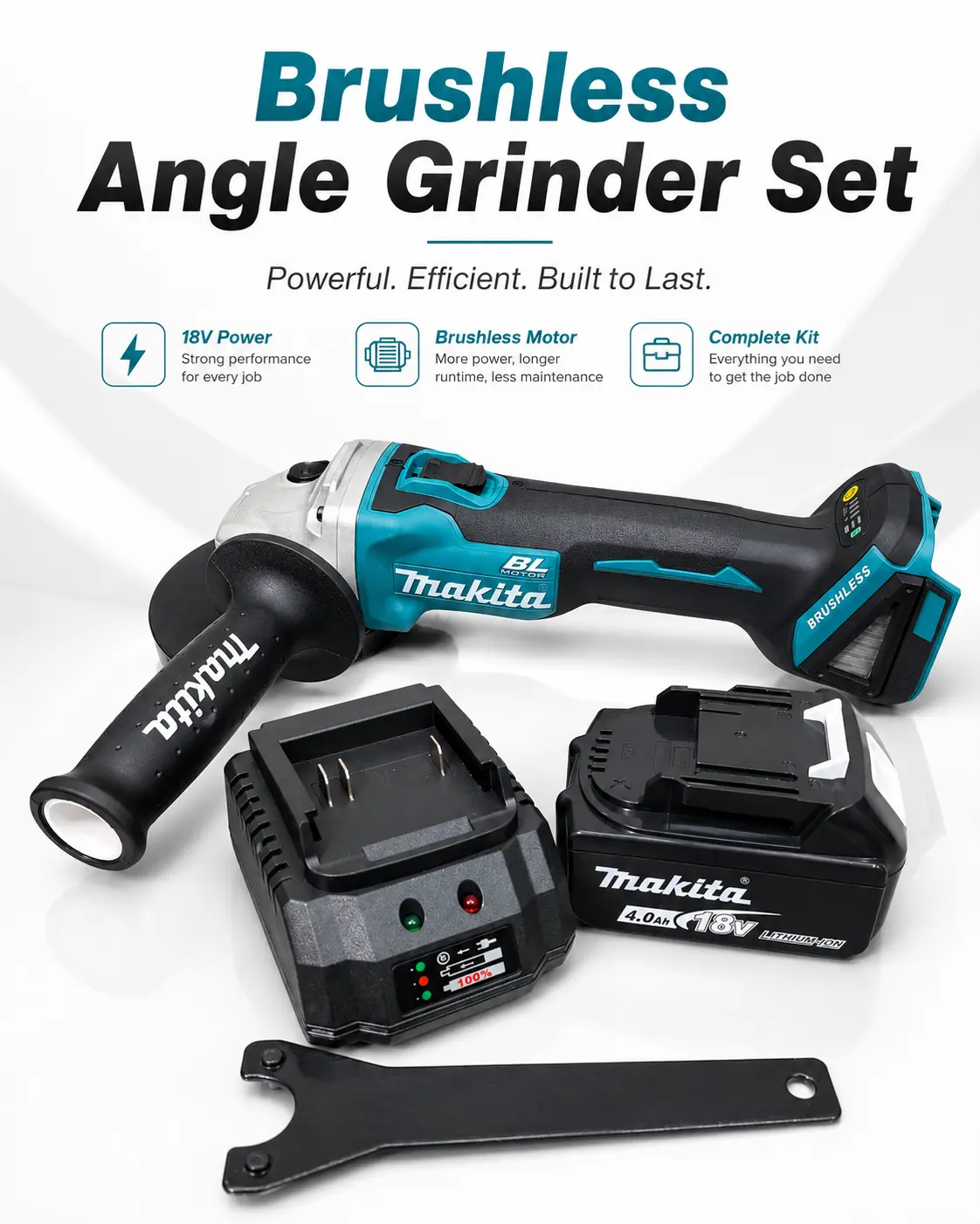 Makita DGA404 Cordless Brushless Motor Angle Grinder, 125mm Variable Speed Cutting Machine for Cutting Metal (Electric Tool for Hardware & Multitool Needs)