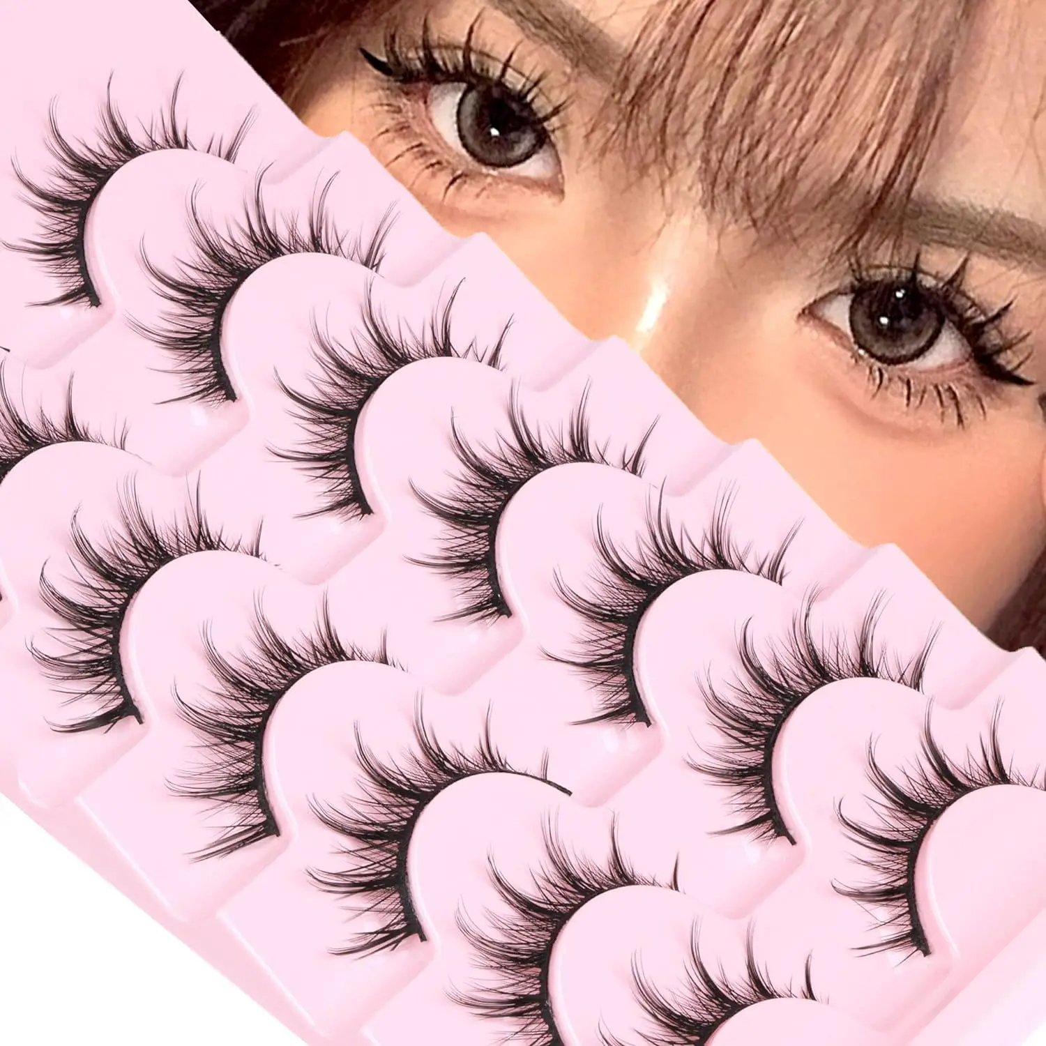EYDEVRO 7-Pair Mink Manga Lashes, Silky Lightweight 3D Volume Wispy Fluffy Spiky Anime Cosplay False Eyelashes for Natural Individual Cluster Makeup Look