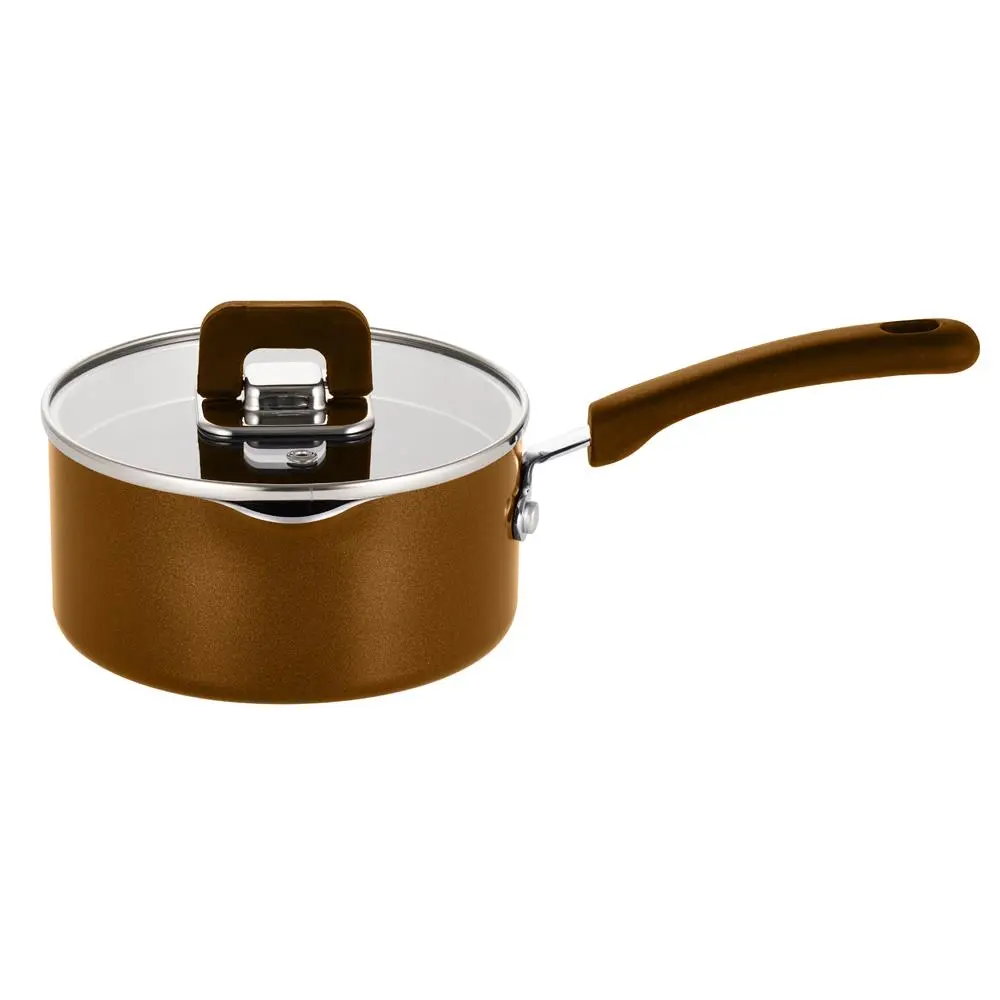 1.5Qt Non-Stick Saucepan with Lid & Foldable Knob - Brown | Nonstick Cooking Pot with Comfortable Silicone Handles - Heat Resistant Up to 350°F - Safe for Gas, Electric, Ceramic & Induction Counter Cooktops - Daily Use Kitchen Cookware
