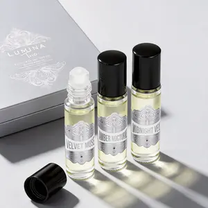Lumina Trio Roll On Perfume Oil-Set of 3 Bottles, Alcohol-Free EDP : /Amber Nocturne (Woody Leather) for Workplace / Midnight Veil (Amber Gourmand) for Night Out /Velvet Muse (Floral Fruity)
