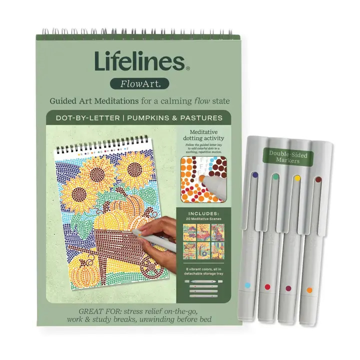 Lifelines FlowArt Dot-by-Letter Mindfulness Dotting Kit, Pumpkins & Pastures Theme, Paper Pad for 8+ Years Educational Arts & Crafts Toy