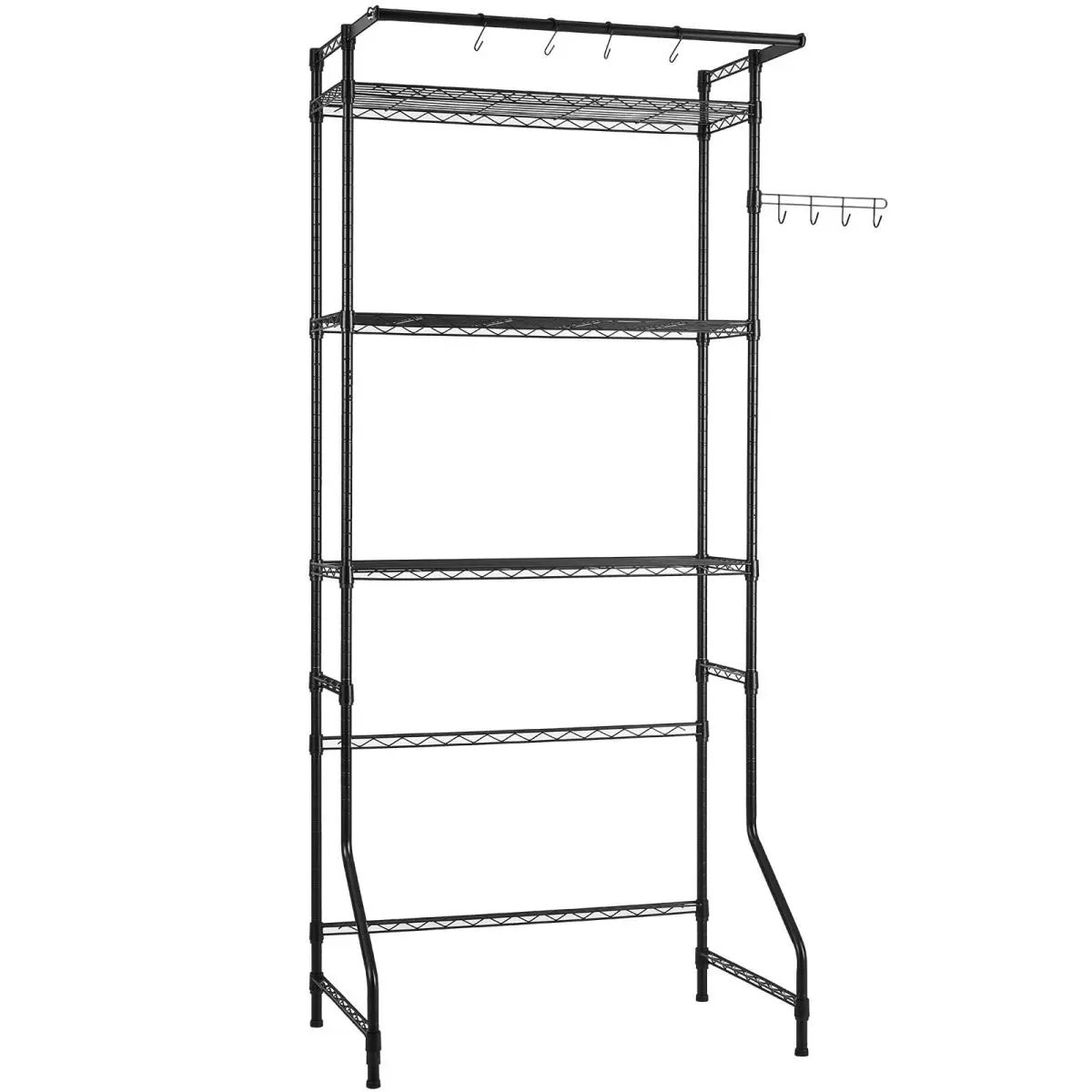Over Washer and Dryer Storage Shelf, 3 Tiers Laundry Room Drying Rack with Hanger Rod and Hooks, Single Row Adjustable Washer Shelves Space Saver, for Laundry Room Storage & Organization, Black On-Site
