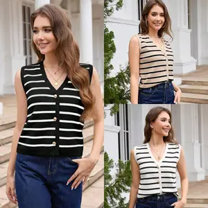 Sweater Vest for Women Striped Knit Cropped Tank Tops Sleeveless Button Up Cardigan Sweater Vests 2025 Fashion