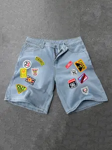 Men's Summer Casual Printed Denim Shorts, Loose Fit Cotton Fabric, Comfortable Skin-Friendly, Street Style Summer