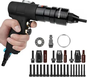Pneumatic Rivet Nut Tool Kit, Air Riveter Nut Tool with Self-Locking Head Tool 1/4 & 5/16 & 3/8 Mandrels, Industrial Grade Adjustable Speed Pull Rivnut Tool, Black